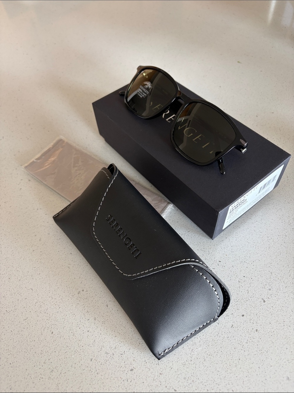 Serengeti Lenwood Black Men's Sunglasses with Leather Case and Cleaning Cloth